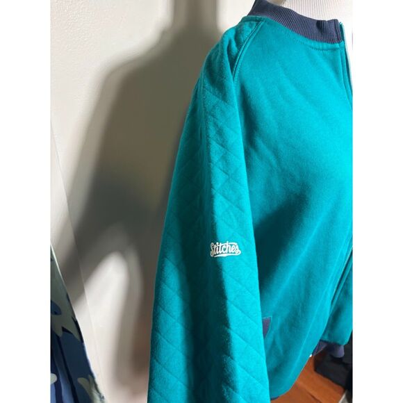 Stitches Mariners Knit Bomber Jacket Large Teal Navy Seattle Sportswear Baseball - Picture 3 of 4